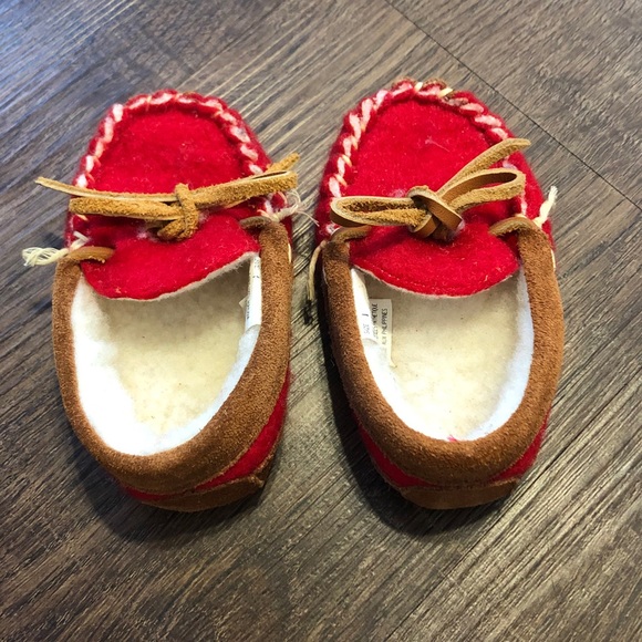 VINTAGE Gap Moccasins Red Brown Winter Baby Sz 1 - Picture 5 of 7